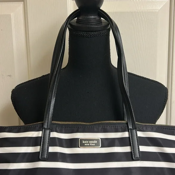 Kate Spade Hayden Sailing Stripe Top Zip Tote, 9"h x 11.5"w x 5"d, Nylon, EUC - Picture 3 of 10